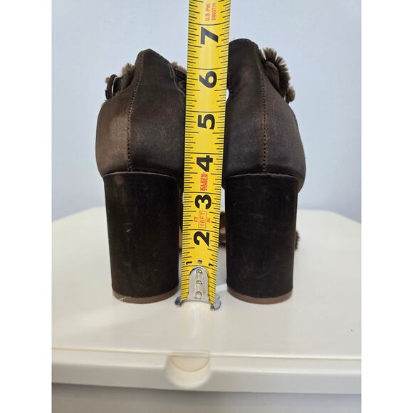 Express Brown Block Heel Sandals Size 9 Faux Fur Trim Ankle Strap Heels Fall - Picture 6 of 8